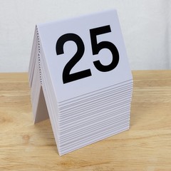 Wedding Table Numbers 1-25 White Plastic Tent Signs for Reception Restaurant