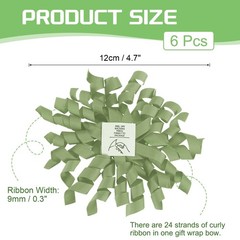6 Pcs 4 Inch Grosgrain Curly Bows for Gift Wrapping Self-Adhesive Ribbon Green