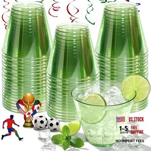 Pack of 50 Green 9 oz Clear Plastic Cups for Disposable Cocktails
