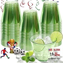 Pack of 50 Green 9 oz Clear Plastic Cups for Disposable Cocktails