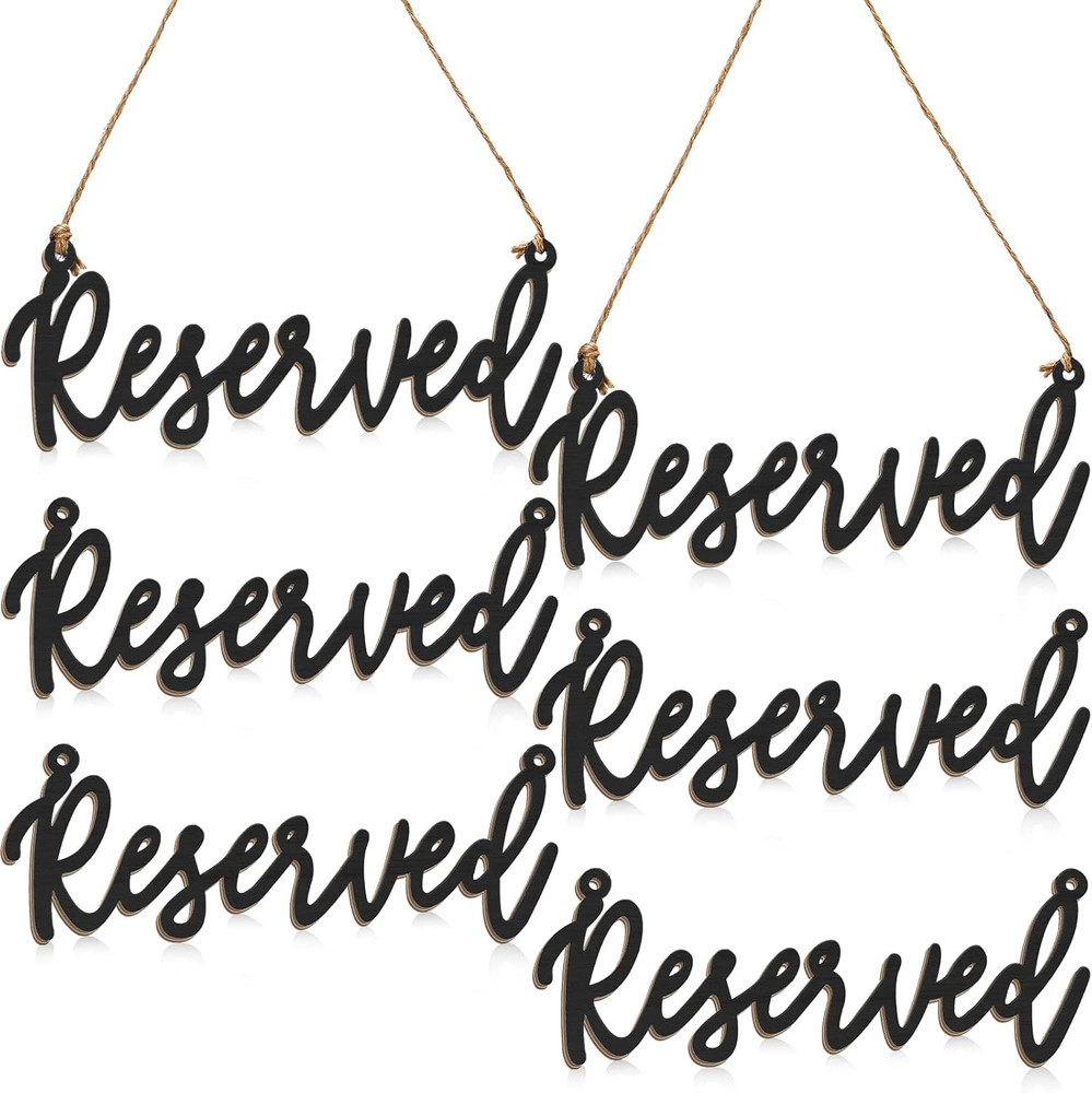 Wood Sign, 6 Pieces Reserved Unfinished Wedding Decorative Signage with Hanging