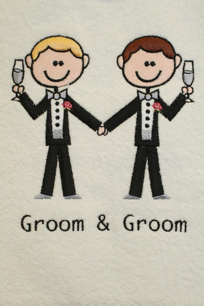 3PC Groom and Groom Wedding Gift His and His Towel Set Formal Champagne Tuxedo