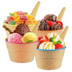 Pack Ice Cream Bowls and Spoons Set, Frozen Yogurt Cups with Spoons Durable 4