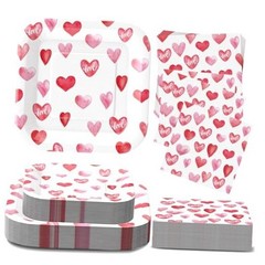 Valentines Day Plates and Napkins Sets, Square Valentine Plates 9″ Heart