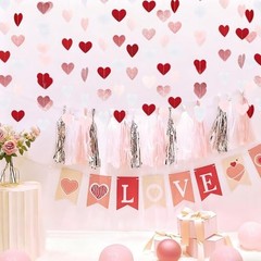 52 Feet Heart Streamers Paper Garlands Rose-Gold Pink Burgundy-Red White