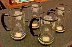 4 pc Team Groom handled clear glass tankard set Best Man Groomsman mugs