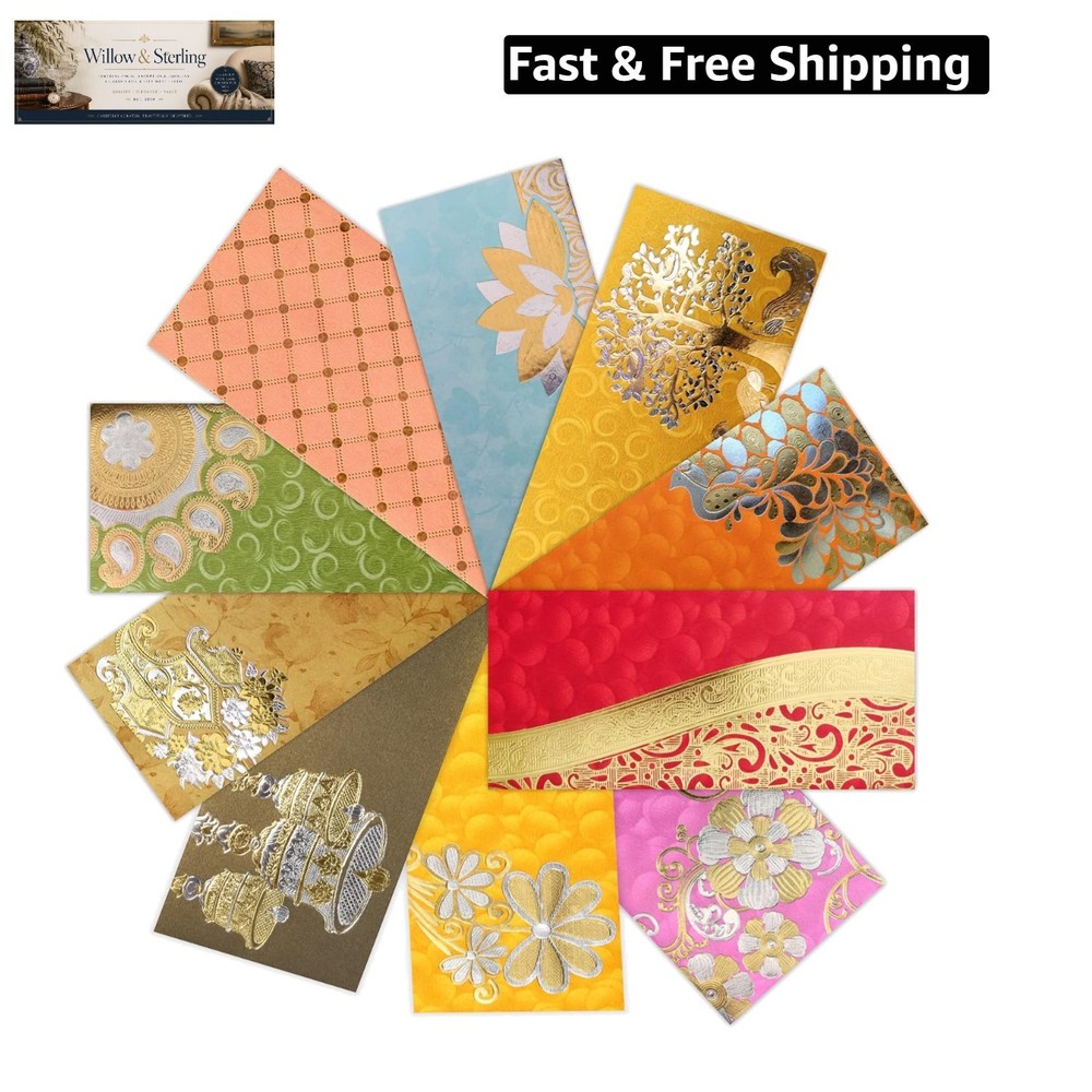 Shagun Gift Envelope Pack of 10 Assorted Color Designs Money Holder Fancy Pac…