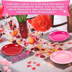 180 Pcs Valentines Paper Plates Red Rose Red Pink Plates Disposable Plates