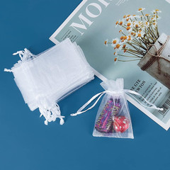 HRX Package 100Pcs Mini Organza Jewelry Bags 2X3 Inch, Little White Mesh Drawstr