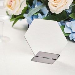 5 SILVER 5″ Hexagon ACRYLIC STANDS TABLE NUMBERS Sign Holders Party Decorations