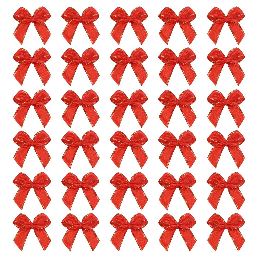 Mini Metallic Gold Edge Ribbon Bow, 22x23mm Bow (Pack of 50, Red)