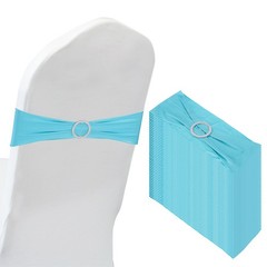 50Pcs 14″x5″ Stretch Chair Sashes Bows Chair Bands Sash with Buckle, Blue