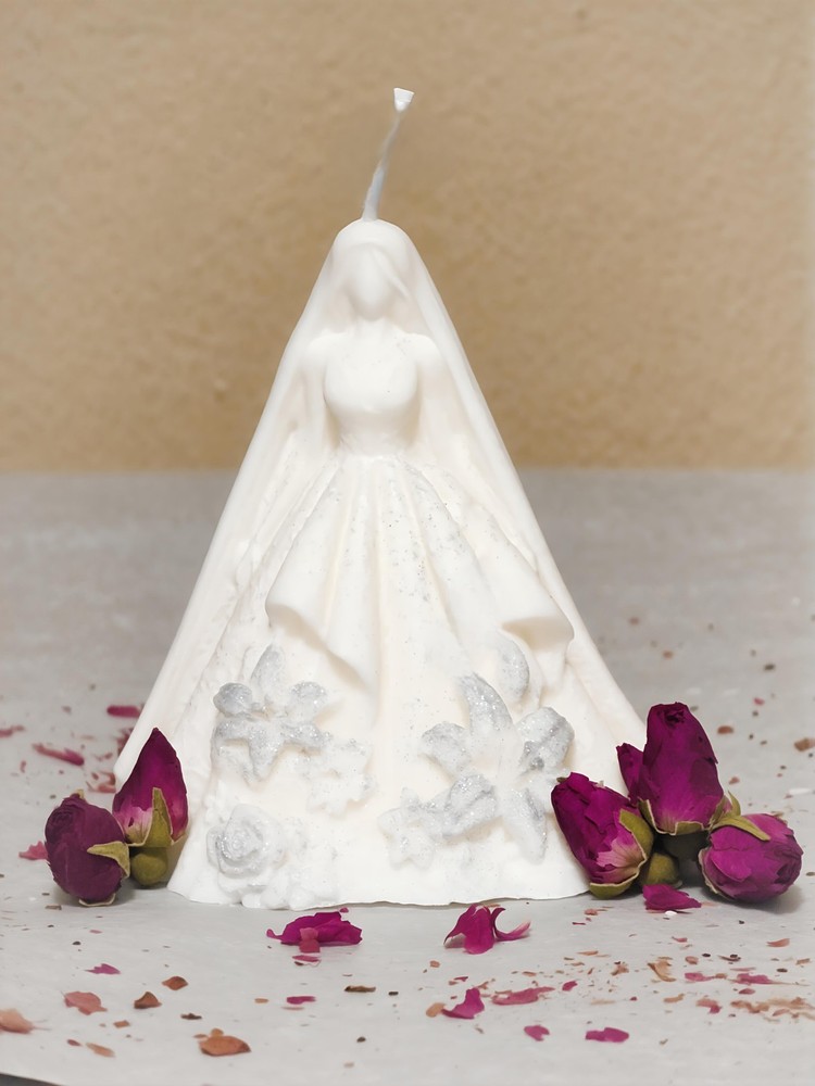 Bride Wedding Wax Figurine Candle Decor, Handmade Wedding Favors, Elegant, White