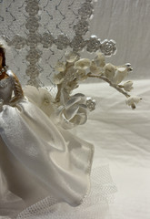 RARE Vintage 1959 Coast Novelty Wedding Cake Topper Bride Groom Rosettes Lace