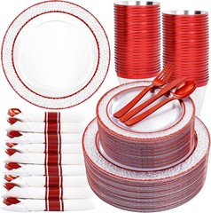 Ciaell 350PC Red Plastic Plates Set for 50 Guests – Dinnerware & Cups