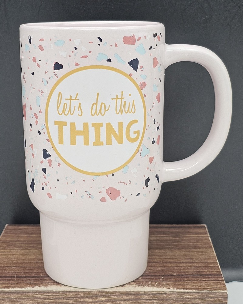 «Let’s Do This Thing» Large Pink Speckled Coffee by MUG for Boston Warehouse