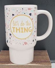 «Let’s Do This Thing» Large Pink Speckled Coffee by MUG for Boston Warehouse