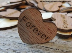 100 qty 1″ FOREVER Wood Hearts Table Confetti Wooden Wedding Decor Embellishment