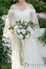14″ White Bridal Bouquet – Rustic Vintage Wedding & Anniversary Flowers