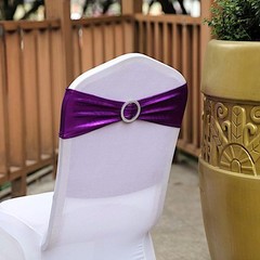 10 Purple Metallic Spandex Chair Sashes with Silver Buckles Wedding Decorations