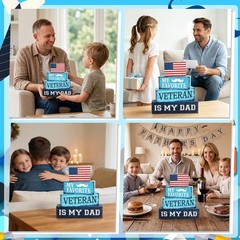4 Pcs Dad Veteran Wooden Tiered Tray Decor, Father Day Decorations Gifts Blue