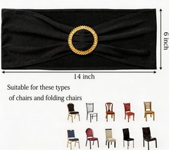 WENSINL Pack of 50 Spandex Black Chair 6×14, Sashes + Gold Buckles