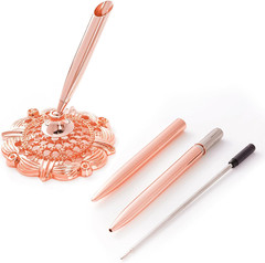 2Pcs Rose Gold Wedding Pen and Metal Pen Stand Holder Set Signing Desk Ballpoint