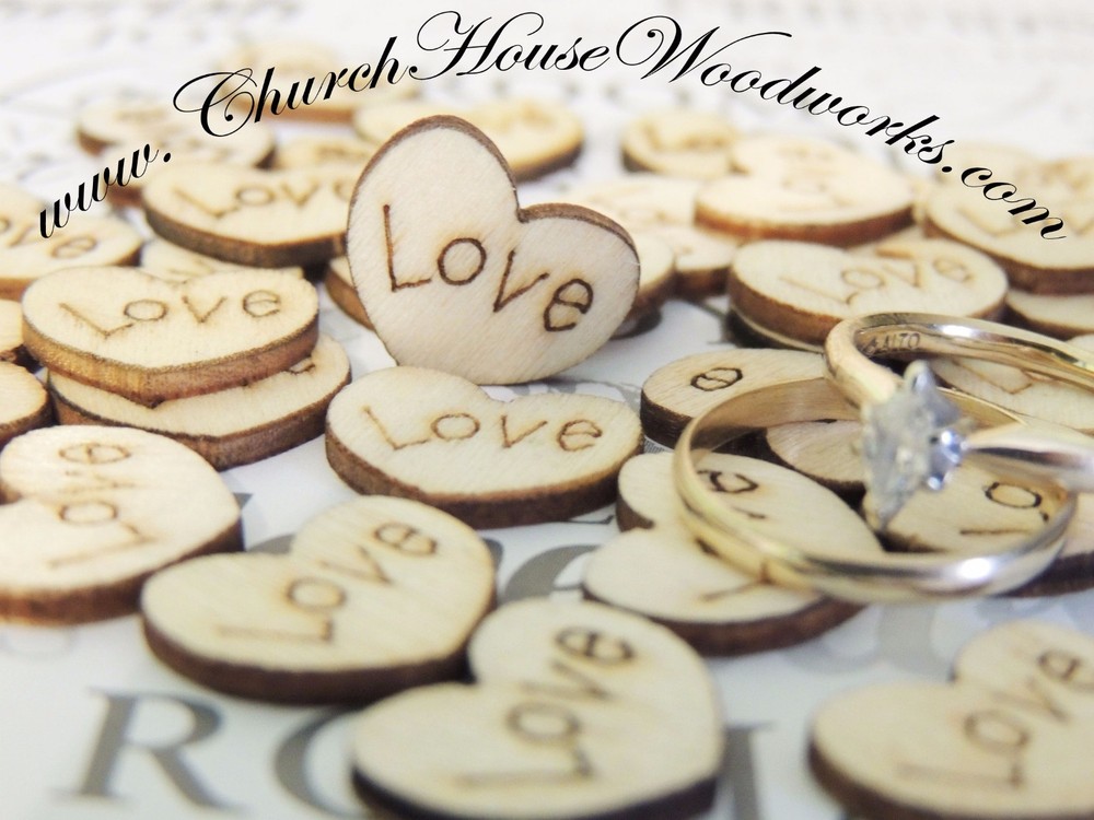 100 wood love hearts for rustic wedding, venue decor, confetti, invitations USA