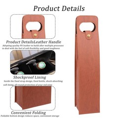 Portable PU Leather Wine Tote Carrier Insulated Bottle Cooler Bag Travel Gift