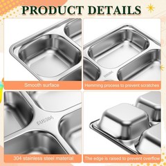 Foaincore 8 Pack 304 Stainless Steel Divided Plates Rectangular Portion Control