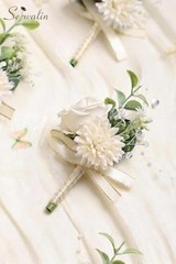 2 Pcs White Boutonniere for Men, Groom Groomsmen Best Boutonniere 2pcs A White