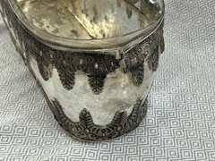 16″ Pottery Barn Madeline Mercury Glass Metal Filigree Centerpiece Vase Silver