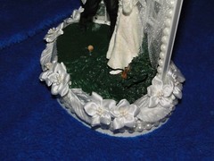 New Vintage Bridal Couple Golfers with Chapel Church Mirror Windows Caketopper