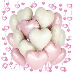 White Heart Balloons, 24Pcs 18Inch Baby Cream White Foil Shaped Love Pink