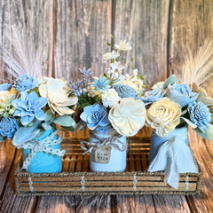 Sola Wood Dusty Blue Wedding Floral Table Centerpieces Set of 3 Mason Jar Decor