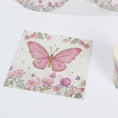 96 WHITE PINK Butterfly Print Disposable TABLEWARE Set Party Events Decorations