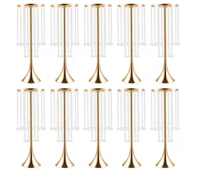 10-Pieces 21.9″ Wedding Centerpieces Flower Vases Gold Metal Decoration