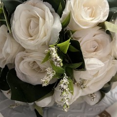Threshold Artificial Silk White Rose & Echeveria Greenery Wedding Bouquet