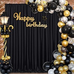 Backdrop Curtains 2 Panels 5ft x 10ft Polyester Photo 2 Panels 5ft X 10ft Black