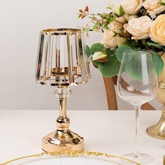 2 Gold Metal Votive CANDLE HOLDERS Clear Crystal Glass Lamp Shade Party Events