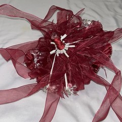 Burgundy/ Maroon Ramo Quinceañera Ribbon/ Clear Crystals / Beads Bouquet