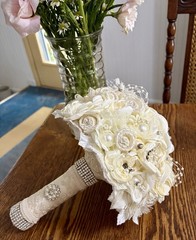 CLASSY Wedding Bouquet with Additional “Tossing”Bouquet~Pearls,Rhinestones,Lace