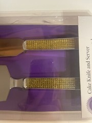 Wilton Vintage Glamour Cake Knife and Server Set Gold Rhinestones discontinued