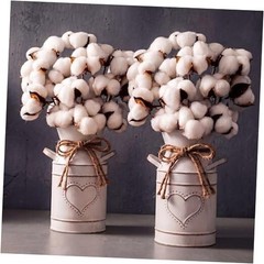 2 Pack 7.5″ High Decorative Vase with 10 Pcs Cotton Stems, Cotton Flowers in