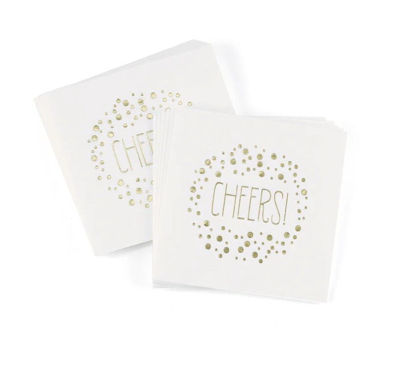 100 Pcs. Gold Foil Cheers Cocktail Napkins Birthday Party, Shower or Wedding