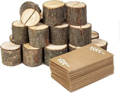 20 Pieces Wooden Place Card Holders with 24 Kraft Paper Cards, Rustic Wood Table