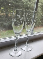Vtg Lillian Rose Crystal Twisted Stem Glasses Champagne Floral 6oz Hand Blown