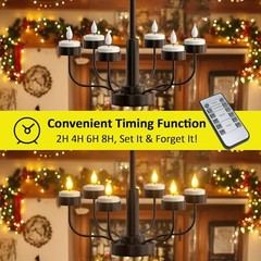 Yme Rechargeable Tea Lights with Remote Timer and Charging Base, 6 Pack LED
