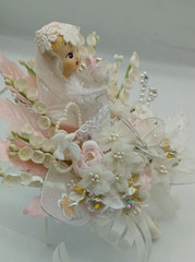 Vintage Handmade Wedding Corsage Composition Bride Lace Hearts Dove Millinery