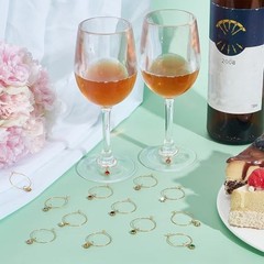 14Pcs 14 Colors Golden Wine Glass Charm, Flat Round Wine Glass Charm,